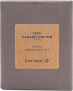 LANE LINEN 100% Organic Cotton 3Pc Bed Sheets Twin Size, Classic Percale Weave, Soft & Comfy Fully Elasticized Naturally Cooling Cotton Sheets, Low Pill Machine wash Twin Sheet Set- Charcoal