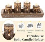 Farmhouse Coffee Table Decor Candle Holder - Romadedi Boho Wooden Tray with 4 Tealight Candles Holders for Tables Centerpiece Home Decorations Living Room Fireplace Kitchen