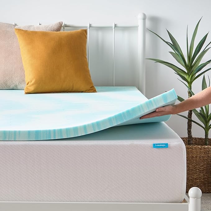 Linenspa 2 Inch Gel Swirl Memory Foam Mattress Topper – Cooling Gel Infused – Pressure Relieving Bed Topper - Mattress Pad – CertiPUR Certified - Twin Size