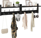 YMYNY Coat Rack Shelf Wall Mounted, Coat Hooks Set of 2, Entryway Coat Hanger with 8 Hooks, 31.5" Wall Floating Shelf with Hat Rack, for Kitchen, Bedroom, Bathroom, Black UHWS001B-2
