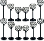 12pcs Bulk Crystal Candle Holders Set, 3 Sizes Tealight Candlestick Holders for Wedding Table Centerpiece, Fireplace Candelabra, Home Decor – Black (Kehail)