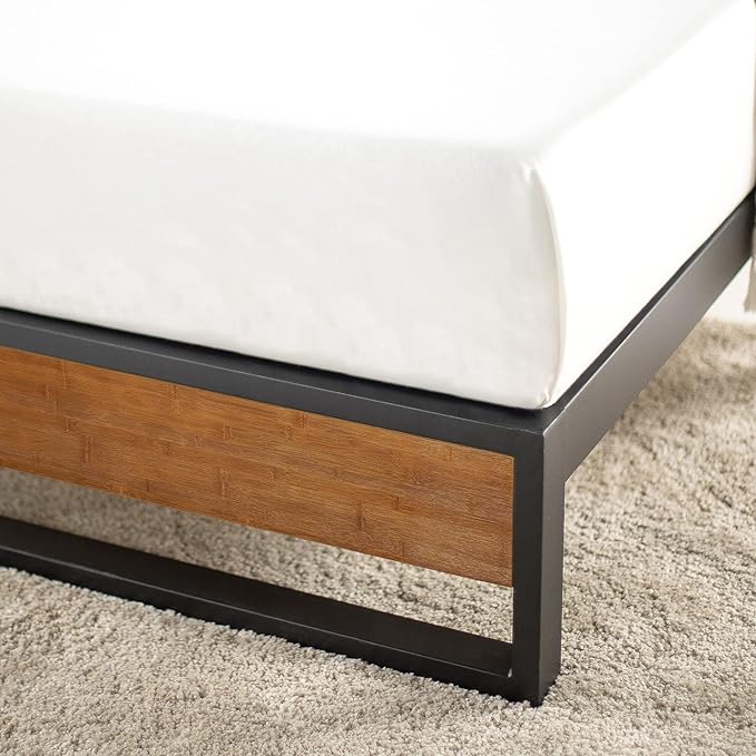 ZINUS GOOD DESIGN Award Winner Suzanne 10 Inch Bamboo and Metal Platforma Bed Frame, No Box Spring Needed, Wood Slat Support, Chestnut Brown, Queen