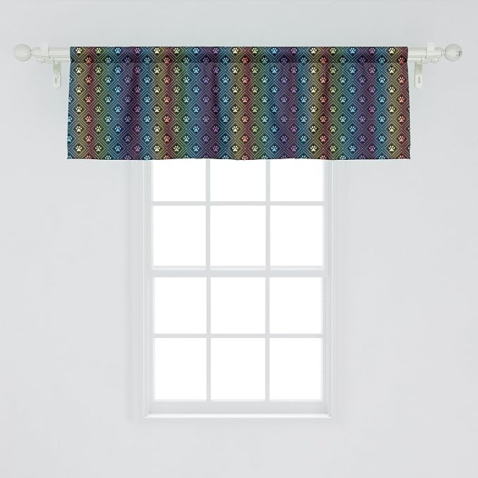 Ambesonne Dog Lover Window Valance Pack of 2, Paw Print Pattern Diamond Shaped Rhombus Shapes Design Geometric Arrangement, Rod Pocket Curtain Valances for Kitchen Bedroom, 54" X 18", Petrol Blue