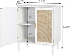 Finnhomy Sideboard Buffet Cabinet, Kitchen Storage Console with Rattan Decorated Doors, Liquor Buffet, Dining Room, Hallway, Cupboard Console Table, Accent Cabinet, 31.5X 15.8X 34.6 Inches, White