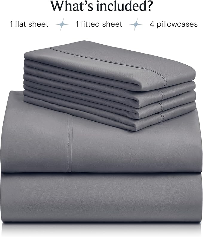 LuxClub 4 PC California King Size Sheet Set Bed Sheets Deep Pockets Wrinkle Free Cooling Sheets Machine Washable Hotel Bedding Silky Soft - Light Grey California King