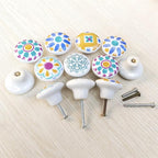 HUAMULAN 15PCS Glossy Ceramic Knobs Button Round Mushroom Cabinet Dresser Vintage Pulls Door Handles Cupboard Wardrobe Drawer, Dia. 1.5 inch 38mm,Colorful Hand Painted