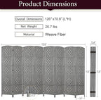 Rose Home Fashion 6 ft Tall Room Divider, Room Dividers and Folding Privacy Screens, 15.7in Privacy Screen 8 Panel Partition Temporary Wall Separation for Private, Grey