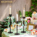 NUPTIO Hurricane Glass Candle Holders: 3 Pcs 23.6 & 21.7 & 19.7 in Tall Black Modern Metal Candlestick Tapers Holder with Cylinder Sleeves Antique Taper Candles Stand for Halloween Christmas Decor