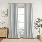 KangBang 100% Blackout Pinch Pleated Curtains 108 Inches Long, Linen Blend Pinch Pleat Window Drapes with Hooks, Track System Curtain Panels for Sliding Door Modern Farmhouse,60x108, Light Grey,2 PCs