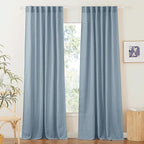 RYB HOME Privacy Sheer Curtains for Bedroom, Linen Blend Lightweight Breathable Burlap Curtains Back Tab Farmhouse Boho Rustic Decoration, Length 36 by Width 52 inch, Dusty Blue, 1 Pair