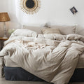 MooMee Bedding Duvet Cover Set 100% Washed Cotton Linen Like Textured Breathable Durable Soft Comfy (Heathered Tannish Linen Grey, Super Queen 90"x98")