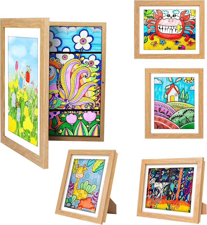 Kids Artwork Frame - Changeable Front Opening, Holds 150 Art Projects, 8.5x11 Picture Display With Storage (White)