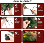 Lewondr Set of 2 Prelit Pathway Christmas Trees, 27.56" Outdoor Christmas Tree with 50 LED Lights, Pine Cones Red Berries, Battery Operated Outdoor Xmas Decor for Yard Home Porch, Green