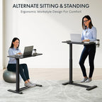 FLEXISPOT H7 Adjustable Overbed Bedside Table with Wheels Pneumatic Mobile Standing Desk Laptop Desk Rolling Computer Cart Movable Overbed Tables Hospital Home Use(27.6" W x 15.7" D, Black Table)