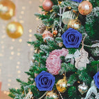 MACTING 30PCS Artificial Glitter Flowers Fake Flowers with Stem Real Touch Foam Roses for Wedding Bouquet Table Centerpieces Party Wreath Home Spring Mothers Day Decorations(Royal Blue)