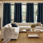 NICETOWN Short Faux Linen Navy Blue Blackout Curtains 63 inches Long for Kitchen - Privacy Panels for Living Room Bedroom, Modern Farmhouse Style Easy Care Grommet Top, 2 Panels, W42 by L63