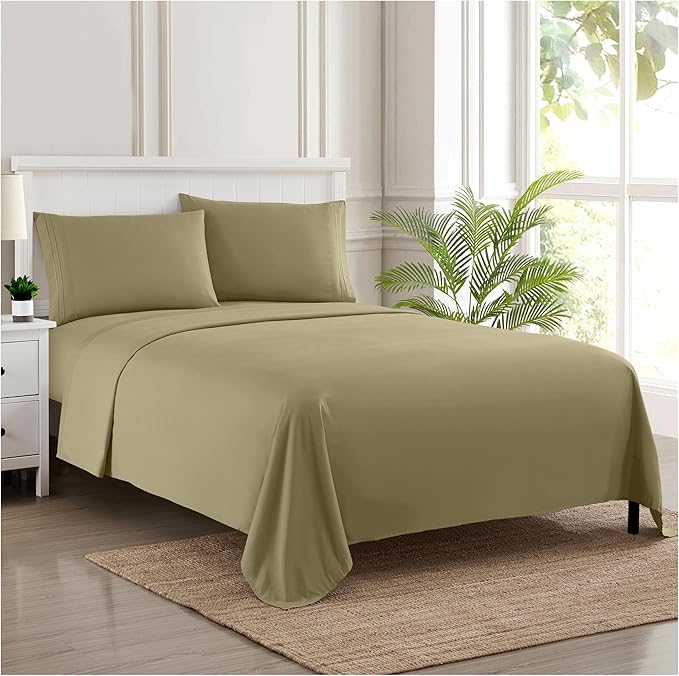 Twin XL Sheets - Breathable Luxury Sheets with Full Elastic & Secure Corner Straps Built In - 1800 Supreme Collection Extra Soft Deep Pocket Bedding Set, Sheet Set, Twin XL, Sage