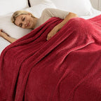 Exclusivo Mezcla Fleece Bed Blanket Twin Size, Super Soft and Warm Blankets for Couch, Sofa and Bed Waffle Textured, Cozy, Fuzzy and Lightweight (Deep Red, 60x80 inches)
