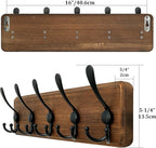 WEBI Rustic Coat Rack Wall Mounted,Wood Coat Hanger Wall,5 Coat Hooks,16" Hole to Hole,Hook Rack Rail,5 Triple Hooks for Hanging Jacket,Clothes,Hats,Entryway,Brown,2 Packs