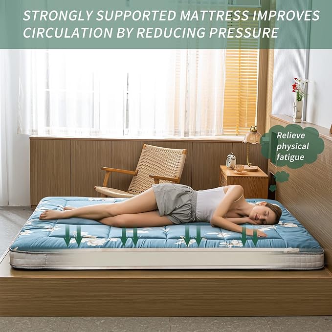 MAXYOYO Floral Printed Futon Mattress, Japanese Floor Mattress Quilted Bed Mattress, Extra Thick Folding Sleeping Pad Breathable Floor Lounger Guest Bed for Camping, Twin Size