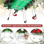 Christmas Cemetery Decorations for Grave Headstone Flower Saddle Artificial Flower Saddles Red Poinsettia Outdoor Memorial Headstone Realistic Bouquet(Red and White,Elegant Style)