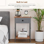 VECELO Nightstand with Drawer, Set of 2, Small Bedside Table with Storage and Adjustable Metal Legs, Wood End Table for Bedroom or Living Room, Perfect for Small Spaces and Modern Décor, Retro Brown