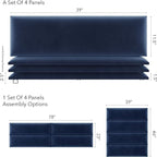 Vänt Upholstered Wall Panels - King/Cal King Size Wall Mounted Velvet Headboards - Velvet Navy - Twin/King - Set of 4 Panels (Each Individual Panel 39"x11.5")