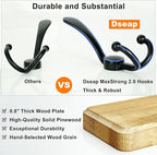 Dseap Coat Rack Wall Mounted - 24" Long 6 Tri Hooks, Heavy Duty Wooden Wall Coat Hanger Coat Hook for Clothes Hat Jacket Clothing, White and Black