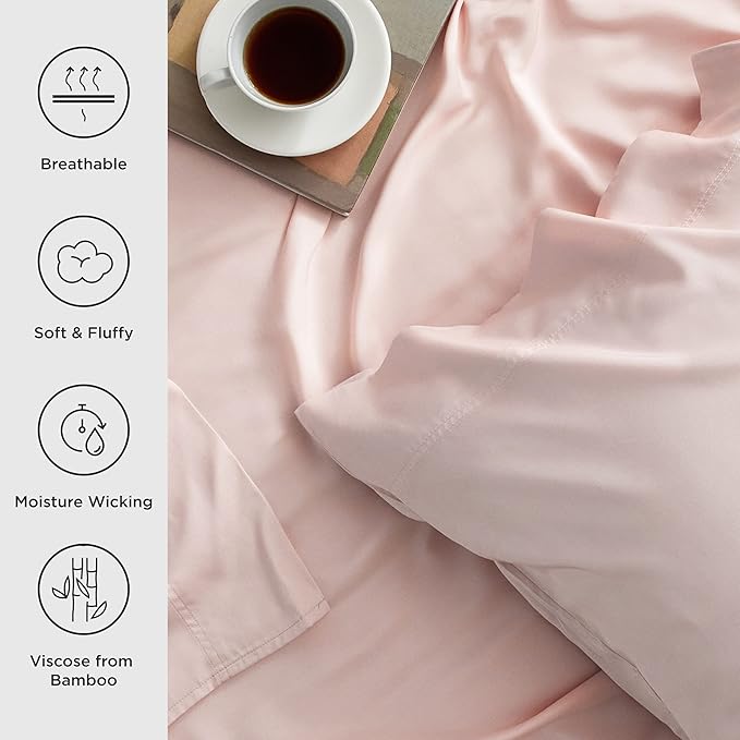 Bedsure Cooling Sheets Twin, Rayon Derived from Bamboo, Breathable & Soft Twin Sheets Set, Deep Pocket Up to 16 Inches, Hotel Luxury Silky Bedding for Hot Sleepers, Pink