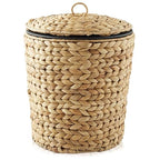 Casafield Water Hyacinth Trash Can with Lid and Liner - Natural, Woven Waste Basket for Bathroom, Bedroom, Laundry Room, Home Office