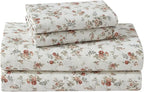 Laura Ashley - Flannel Sheets Queen Size, Anti-Pilling & Wrinkle Resistant Cotton, Touchably Soft for All-Season Comfort - Bed Sheets with Matching Pillowcases & Fitted Sheet (Le Fleur Orange)
