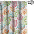 Ambesonne Watercolor Window Curtains, Delicious Donuts Pattern Various Flavors Sprinkles Stars Background, Lightweight Decor 2-Panel Set with Rod Pocket, Pair of - 28" x 95", Pale Fern