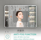40x28 Inch LED Bathroom Mirror with Lights, Black Metal Framed LED Mirror for Bathroom, 3 Colors and Stepless Dimmable Wall Mounted Lighted Bathroom Vanity Mirror, Anti-Fog, Memory