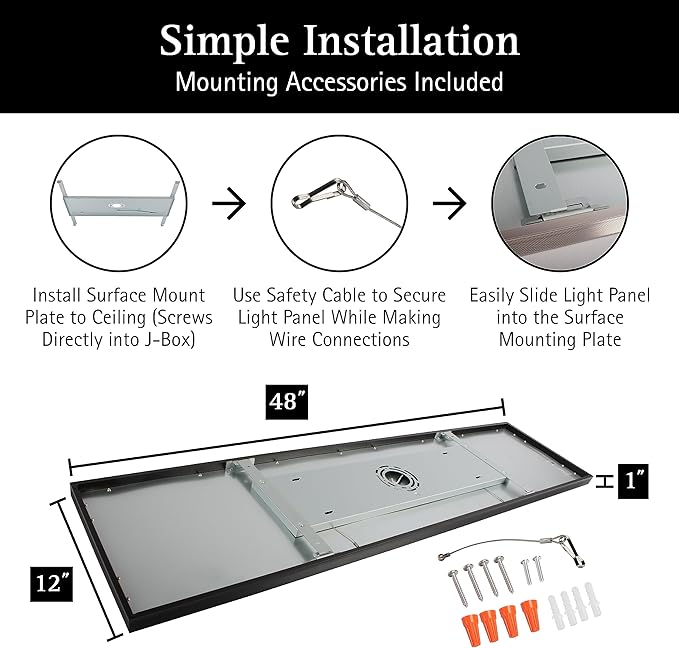 Ultralux 1x4 ft Surface Mount Ceiling Light Panel – Slim, Edge Lit, Flush Mount Flat Panel for Kitchen, Home & Office - TRIAC Dimmable, 3CCT Adjustable Color Temperature (Matte Black, 1 Pack)