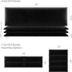 Vänt Upholstered Wall Panels - King/Cal King Size Wall Mounted Velvet Headboards - Velvet Black - Twin/King - Set of 4 Panels (Each Individual Panel 39"x11.5")
