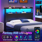 Rolanstar Headboard for Full Size Bed with Storage, 60,000 DIY Color of LED Light, Head Board with USB & Type C Port, Height Adjustable, Black Cabeceras de Cama Comfortable Modern, Wood