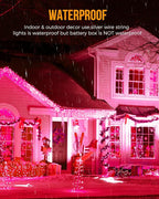 Brightown Battery Operated Fairy Lights, 10Feet 120LEDs Firecracker String Lights Waterproof Silver Wire Starry Firefly Lights for DIY Wreath Home Weeding Indoor Outdoor Christmas Decorations, Pink