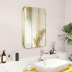 20"x30" Brushed French Gold Mirror for Wall, Gold Rounded Rectangle Mirror with Metal Frame Hanging for Bathroom Entryway Vanity,Living Room,Bedroom,Vertical or Horizontal