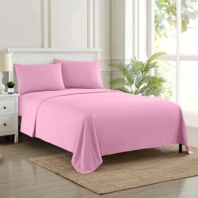 Twin Sheets - Breathable Luxury Sheets with Full Elastic & Secure Corner Straps Built In - 1800 Supreme Collection Extra Soft Deep Pocket Bedding Set, Sheet Set, Twin, Pink