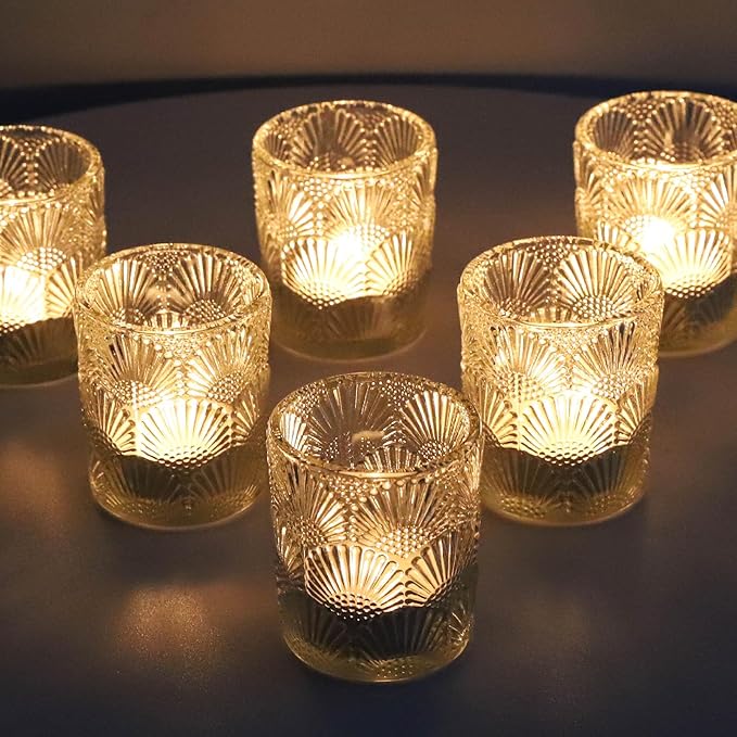 Woho 12Pcs Clear Votive Candle Holders Glass, Glass Tealight Candle Holder for Table Centerpiece, Vintage Tea Lights Candle Holder Decor for Wedding Table, Birthday Christmas Party