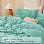 BEDELITE Fleece Queen Comforter Set -Super Soft & Warm Fluffy Haze Blue Bedding, Luxury Fuzzy Heavy Bed Set for Winter with 2 Pillow Cases