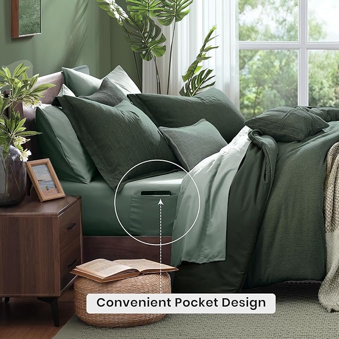 Monbix Twin XL Comforter Set Deep Forest, Cationic Dyeing Bedding Set Reversible 5 Pieces, All Season Bed in a Bag with Comforter, Sheets, Pillowcase & Sham