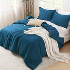 Litanika Comforters Teal Super King Plus Size, 3 Pieces Lightweight Solid Bedding Set & Collections, All Season Fluffy Bed Set (128x120In Comforter & 2 Pillowcases)