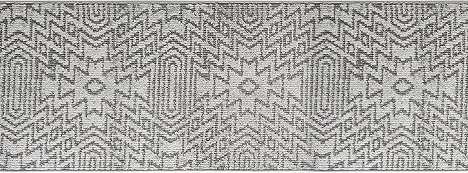 Custom Size Southwestern Style Runner Rug Mat for Wide Hallway Entryway Kitchen Laundry Room with Slip Resistant Latex Rubber Backing, Inca Grey, 31 inch X 20 feet