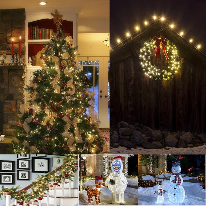 Outdoor String Lights Christmas Lights 50 LED Battery Operated String Lights Fairy Lights for Christmas Tree Wedding Wreath Party Home Garden Indoor, Waterproof, 18ft, Warm White, 2 Pack