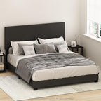 Furinno PESSAC Bed Frame, California King Size Bedframe with PU Leather Upholstery Headboard, Bed with Legs, Wooden Slat Support, Easy Assembly, for Bedroom, Dorm, Plain Black
