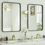 SUPER DEAL 22x30 Inch Black Wall Mirror for Bathroom, 2PCS Wall Mounted Rectangular Entryways Decor Vanity Mirrors with Stainless Steel Metal Frame and Rounded Edge