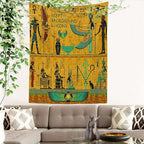 Batmerry Yellow Ancient Egyptian Tapestry, Horus Wall Art Hanging Decoration Polyester Fiber White Ruffled Around for Dorm Room Bedroom Living Room, 59.1x39.4 inches