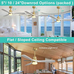 Sofucor Ceiling Fan with Lights, 52 Inch Low Profile Flush Mount Mordern Wood Ceiling Fan with Remote for Indoor Farmhouse Bedroom Living Room Outdoor Patio Porch, Reversible DC Motor, Noiseless