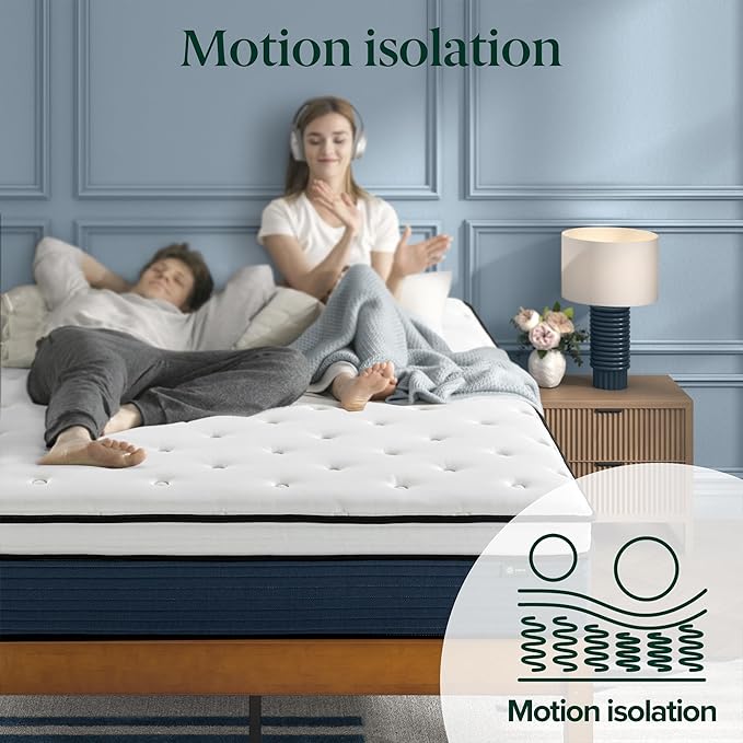 ZINUS 14 Inch Cooling Comfort Support Hybrid Mattress [New Version], Queen, Fiberglass Free, Medium Plush, Cooling Motion Isolation, Certified Safe Foams & Fabric, Mattress in A Box